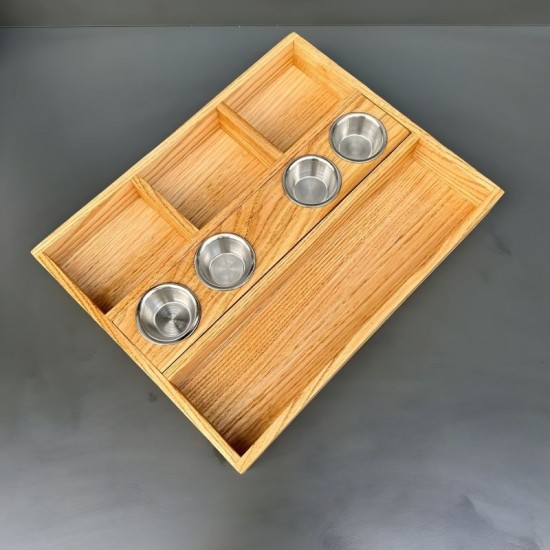 Ahşap Portatif Dört Bölmeli, Dört Sosluklu Sunum Kasası