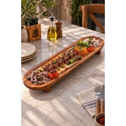 Ahşap İroko Kebap Sunum Tahtası Ayaklı 60 x 20 Cm.