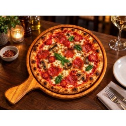 Ahşap İroko Pizza Sunum Tahtası Kulplu 28 Cm.