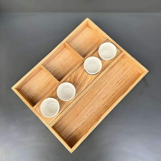 Ahşap Portatif Dört Bölmeli, Dört Sosluklu Sunum Kasası