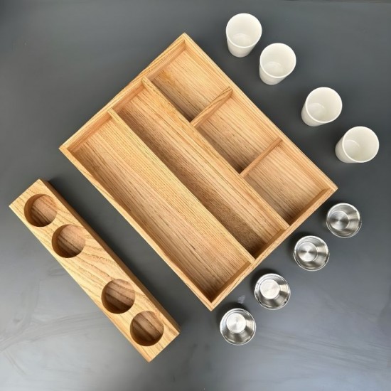 Ahşap Portatif Dört Bölmeli, Dört Sosluklu Sunum Kasası