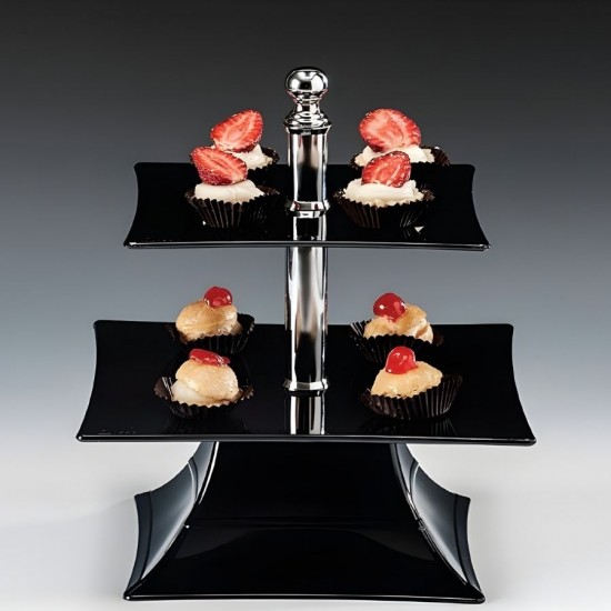 Zicco Polikarbon Siyah Çift Katlı Pasta Teşhir Standı (20-25 cm.) H: 24 cm.