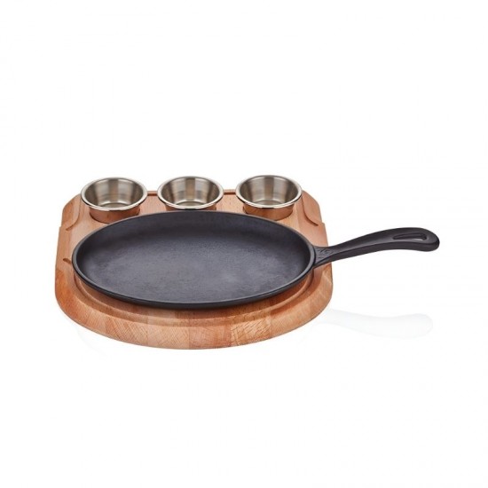 Altınbaşak Döküm Demir Oval Saplı Fajita 21 x 15 cm. + Sosluklu Nihal - A 120SA