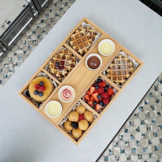 Ahşap Bölmeli Tatlı Sunum Kasası 4 Sosluklu 