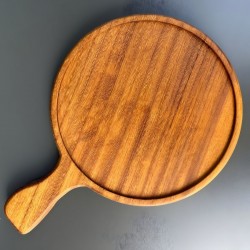 Ahşap İroko Pizza Sunum Tahtası Kulplu 32 Cm.
