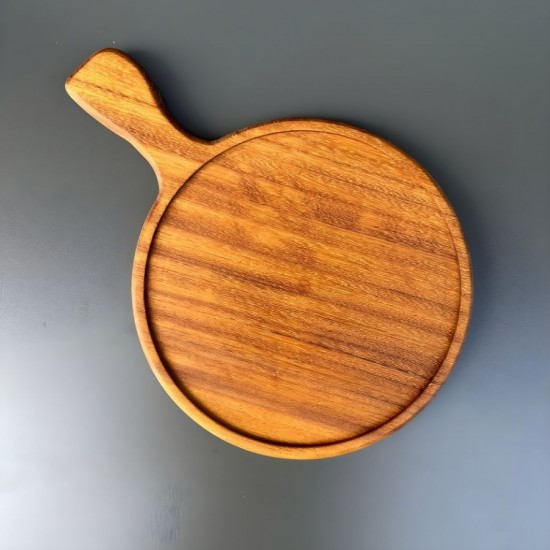 Ahşap İroko Pizza Sunum Tahtası Kulplu 35 Cm.