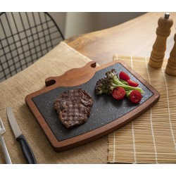 Ahşap Boynuzlu Steak Tahtası Bazalt Taşlı  Ahşap Boynuzlu Steak Tahtası Bazalt Taşlı