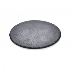 Atlas Melamin Taş Yüzey Yuvarlak Teşhir Tabak Mat Siyah 35 cm.