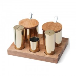 Biradlı Ahşap Standlı Tuzluk Baharatlık Takımı Altın - GRV-49-ALTIN
