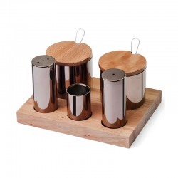 Biradlı Ahşap Standlı Tuzluk Baharatlık Takımı Bakır - GRV-49-BAKIR