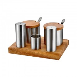 Biradlı Ahşap Standlı Tuzluk Baharatlık Takımı - GRV-49