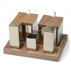 Biradlı Beşli Kare Tuzluk Baharatlık Takımı Altın - GRV-48-ALTIN