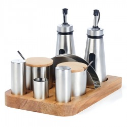 Biradlı GRV-263 Ahşap Standlı Tuzluk Baharatlık Yağlık Takımı, 8'li