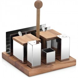 Biradlı GRV-69 Ahşap Standlı Kare Tuzluk Baharatlık Takımı, 6'lı