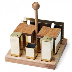 Biradlı GRV-69-Altın Ahşap Standlı Kare Tuzluk Baharatlık Takımı Altın, 6'lı