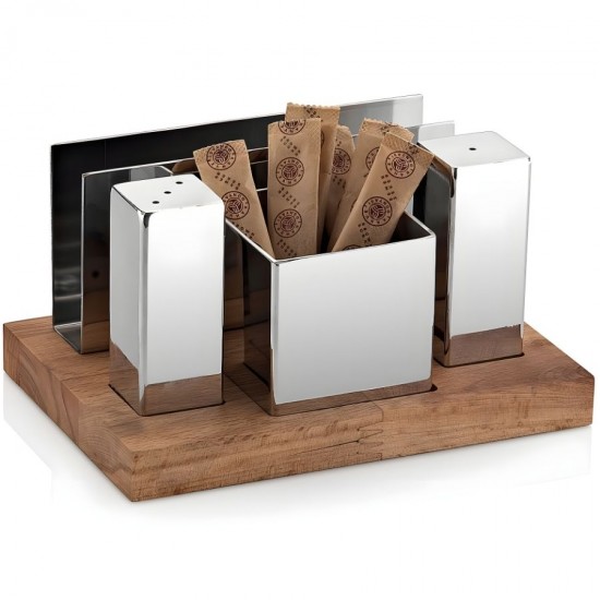 Biradlı Dörtlü Kare Tuzluk Takımı (Parlak&Mat)