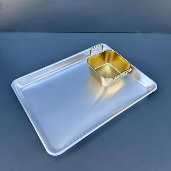 Paslanmaz Çelik Garnitür ve Patates Servis Kasesi Kare Gold