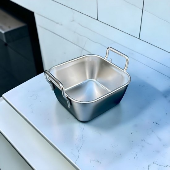 Paslanmaz Çelik Garnitür ve Patates Servis Kasesi Kare Kulplu