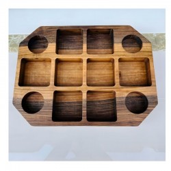 Ahşap Bölmeli Sosluklu Tatlı Sunum Tahtası Ceviz 