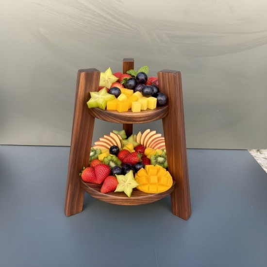 Ceviz Ahşap 2 Katlı Meyve Sunum Standı
