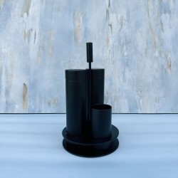 Siyah Tuzluk Biberlik Kürdanlık Seti - Yuvarlak Standlı