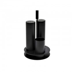 Siyah Tuzluk Biberlik Kürdanlık Seti - Yuvarlak Standlı