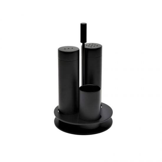 Siyah Tuzluk Biberlik Kürdanlık Seti - Yuvarlak Standlı