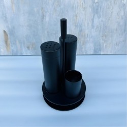 Siyah Tuzluk Biberlik Kürdanlık Seti - Yuvarlak Standlı