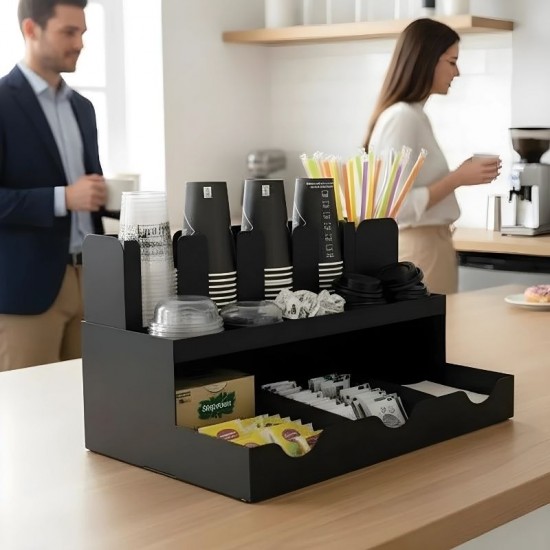 Tezgah Üstü 13 Bölmeli Barista İstasyonu | Çay, Kahve ve Self Servis Organizeri
