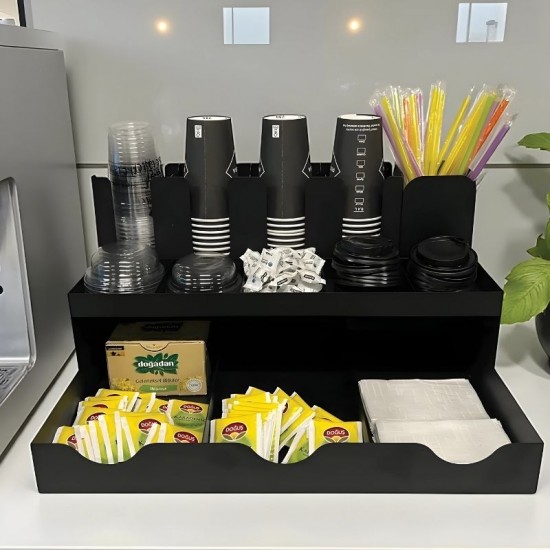 Tezgah Üstü 13 Bölmeli Barista İstasyonu | Çay, Kahve ve Self Servis Organizeri