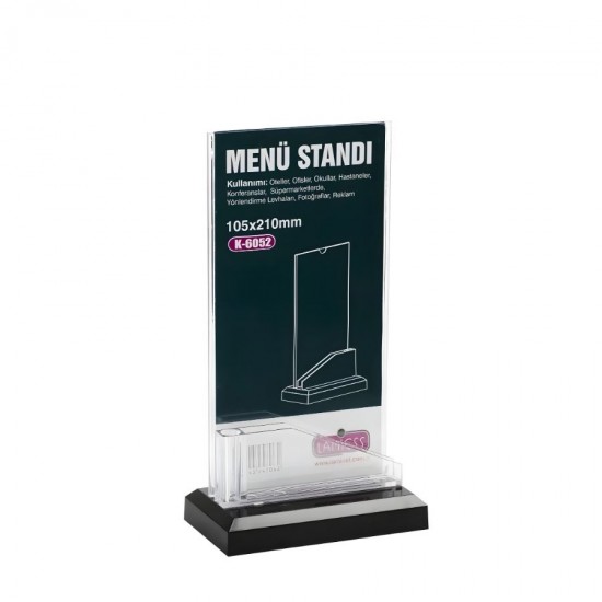 Pleksi Masaüstü Menü Standı 10.5X21 cm.