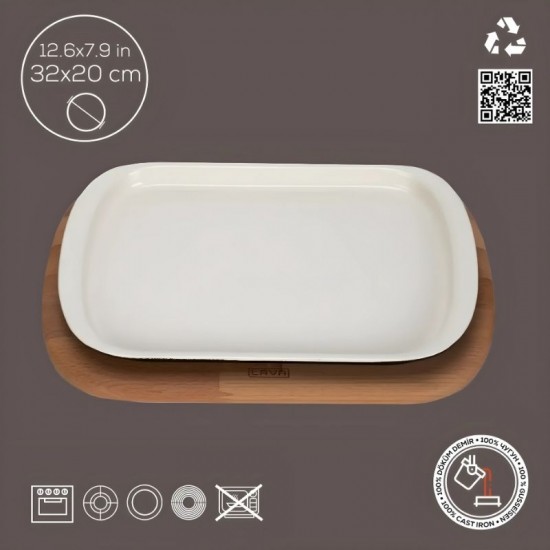 Lava Döküm Dikdörtgen Ahşap Altlı Servis Tabağı 32 x 20 cm. - LV ST 3220 K4 CR Lava Döküm Dikdörtgen Ahşap Altlı Servis Tabağı 32 x 20 cm. - LV ST 3220 K4 CR