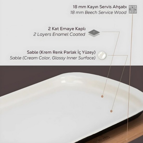 Lava Döküm Dikdörtgen Ahşap Altlı Servis Tabağı 32 x 20 cm. - LV ST 3220 K4 CR Lava Döküm Dikdörtgen Ahşap Altlı Servis Tabağı 32 x 20 cm. - LV ST 3220 K4 CR