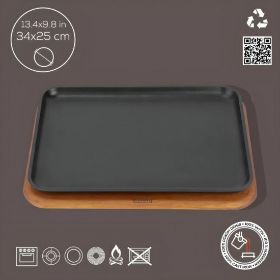 Lava Döküm Dikdörtgen Ahşap Altlı Servis Tabağı 34 x 25 cm. - LV ECO ST 3425 K4 Lava Döküm Dikdörtgen Ahşap Altlı Servis Tabağı 34 x 25 cm. - LV ECO ST 3425 K4