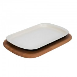 Lava Döküm Dikdörtgen Ahşap Altlı Servis Tabağı 32 x 20 cm. - LV ST 3220 K4 CR