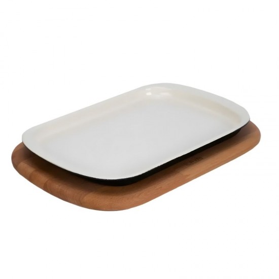 Lava Döküm Dikdörtgen Ahşap Altlı Servis Tabağı 32 x 20 cm. - LV ST 3220 K4 CR Lava Döküm Dikdörtgen Ahşap Altlı Servis Tabağı 32 x 20 cm. - LV ST 3220 K4 CR