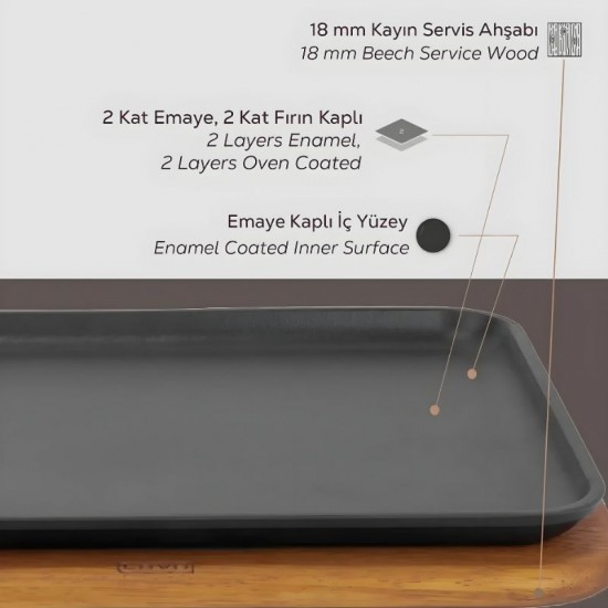 Lava Döküm Dikdörtgen Ahşap Altlı Servis Tabağı 34 x 25 cm. - LV ECO ST 3425 K4 Lava Döküm Dikdörtgen Ahşap Altlı Servis Tabağı 34 x 25 cm. - LV ECO ST 3425 K4