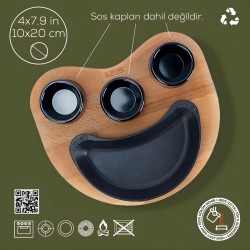 Lava Döküm Böbrek Fajita Tabağı Kayın Servis Ahşaplı 10x20 cm.