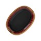 Lava Döküm Oval Fajita Tabağı Bordo Kayın Ahşap Altlıklılı 26x19 cm.