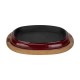 Lava Döküm Oval Fajita Tabağı Bordo Kayın Ahşap Altlıklılı 26x19 cm.