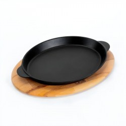 Lava Oval Fajita Tabağı Çift Kulplu Kayın Ahşap Altlıklı