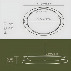 Lava Oval Fajita Tabağı Çift Kulplu Kayın Ahşap Altlıklı