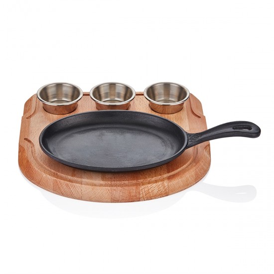 Döküm Demir Oval Saplı Fajita 21*15cm + Sosluklu Nihale Döküm Demir Oval Saplı Fajita 21*15cm + Sosluklu Nihale
