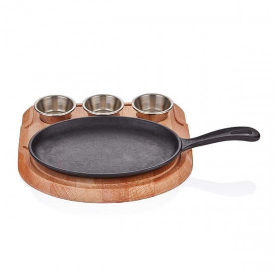 Döküm Demir Oval Saplı Fajita 21*15cm + Sosluklu Nihale Döküm Demir Oval Saplı Fajita 21*15cm + Sosluklu Nihale