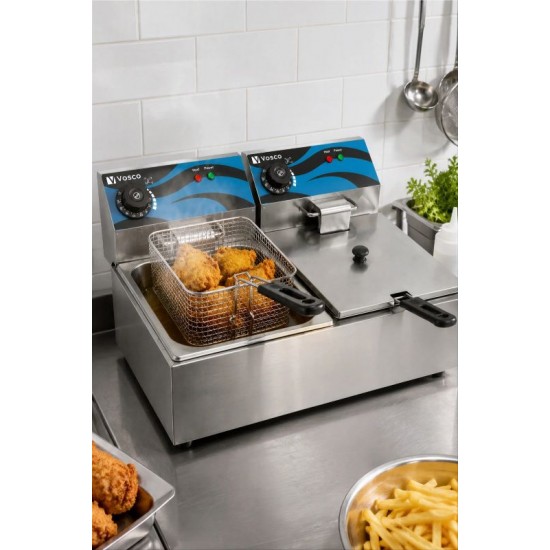 Vosco V-6L-2 Sanayi Tip Fritöz Paslanmaz Çelik Elektrikli 6 L + 6 L Çift Hazneli